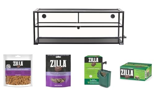 Zilla QuickBuild Aquatic Turtle 26 Gallon Terrarium with Turtle Sticks, Turtle Chasers, Internal Water Filter, and Floating Basking Platform Bundle - size: 47” x 15” x 18” Bundle