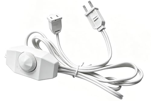[UL Listed] White Extension Cord with Dimmer Switch, 6FT/1.8m Lamp Dimmer, 2 Prong Rotary Control for 120V 150W Dimmable LED/Halogen/Incandescent Lights - color: White Dimmer Switch Cord