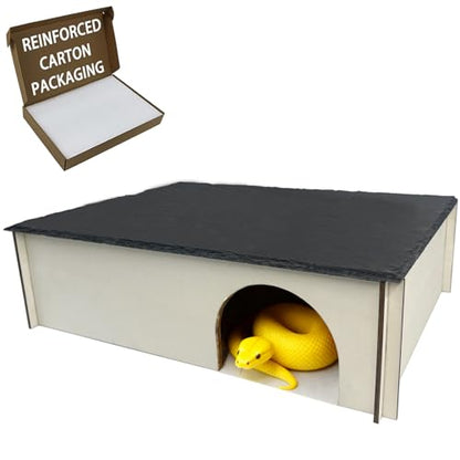 Large Snake Hide with Slate Reptile Hide Box Ball Python Hide 15.7×11.8×4.3"(XL) Reptile Hides Snake Hides for Ball Pythons Leopard Geckos 100% Natural Stone & Wood Reinforced Packaging