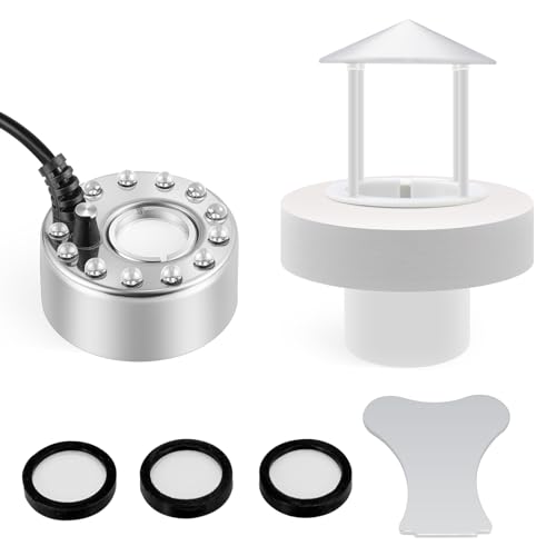Mxmoonant 350ml/H Ultrasonic Mist Maker Fogger Metal 12 LED Lights Mister with Removable Splash Guard & Ceramic Discs for Water Fountain Pond Pot Rockery Sink