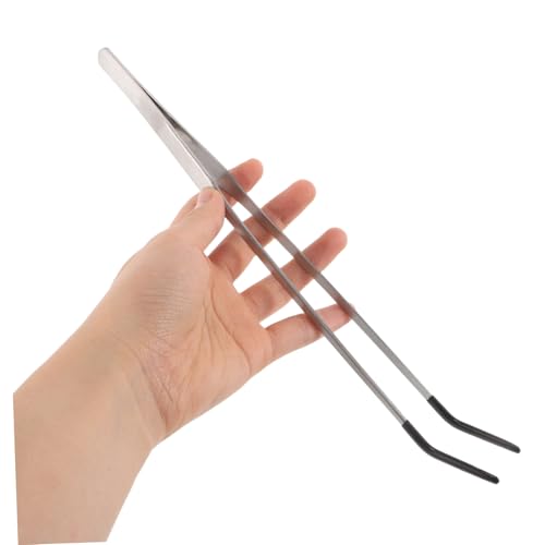 POPETPOP 2pcs Stainless Steel Aquarium Tweezers Set Straight Curved Reptile Feeding Tongs for Lizards Snakes and Aquatic Plants Durable Long Handle Tools for Easy Feeding and Plant