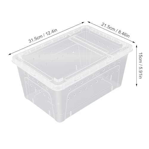 Reptile Feeding Box, Transparent Portable Plastic 2PCS Breeding Transport Box for Lizard Bearded Dragon Spider (L)