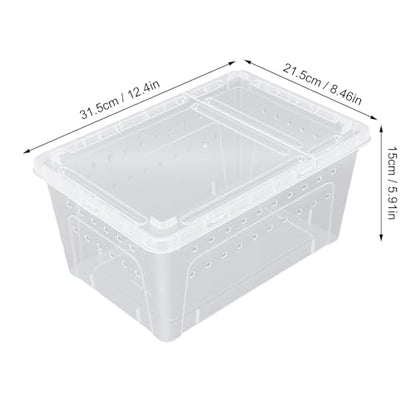 Reptile Feeding Box, Transparent Portable Plastic 2PCS Breeding Transport Box for Lizard Bearded Dragon Spider (L)