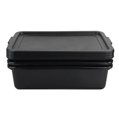 Pack of 3 Food Service Bus/Utility Tote Box with Lid, Plastic Restaurant Dish Tub, 13 L, Black