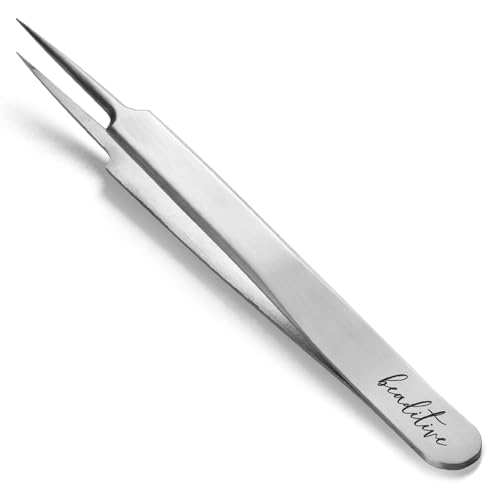 Beaditive High Precision Needle Nose Tweezers - 4.7" Craft Tweezers for Sewing, Beading, Quilling & DIY Crafts - Non-Serrated Jewelry Tweezers with Fine Tips - Stainless Steel
