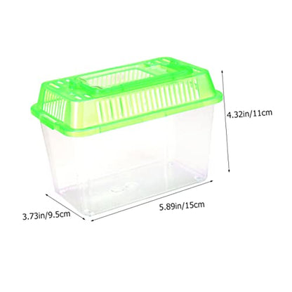 STOBOK Portable Fish Tank 5.90X4.33X3.74 Inch Handheld Aquarium Turtle Box Plastic Breeding Case with Handle for Small Pets Travel and Reptile Carrier