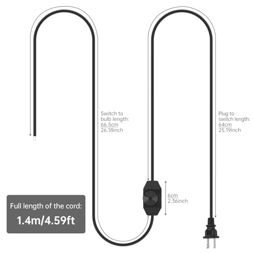 RTNLIT Lamp Dimmer Switch with Cord, 1.4m/4.59 Feet Extension Power Cable for Halogen and Incandescent Bulbs lamp, Compatible with LED dimmable Lights