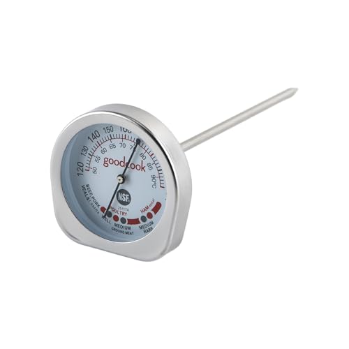 GoodCook Everyday Meat Thermometer with Bi-Directional Dial Shows Temperature and Meat Type Doneness with Stainless Steel Probe, Includes Fahrenheit & Celsius, Silver - style: Meat Thermometer