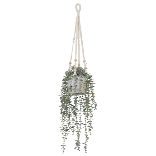 Decorative Hanging Plants for Shelf, Faux Ivy Eucalyptus Vine, Fake Greenery in White Pot (Extra Large) - size: X-Large