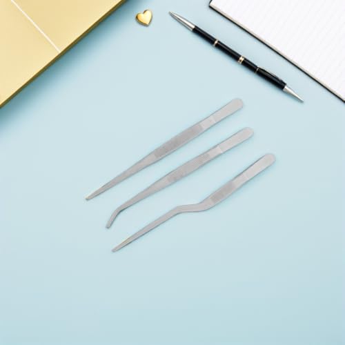 3pcs Stainless Steel Long Tweezers for Plants and Reptile Feeding Straight and Curved Precision Tongs with Rust-resistant Build for Gardening Kitchen and Aquarium Use