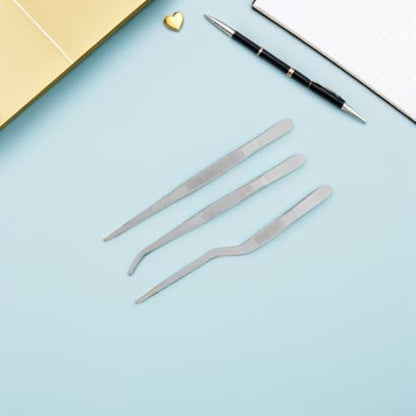 3pcs Stainless Steel Long Tweezers for Plants and Reptile Feeding Straight and Curved Precision Tongs with Rust-resistant Build for Gardening Kitchen and Aquarium Use