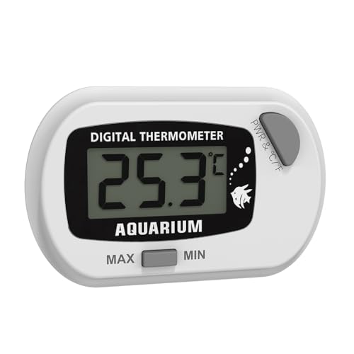 Digital Aquarium & Reptile Thermometer Hygrometer, Stick-On Fish Tank Temperature Gauge with MAX/MIN LCD Display, Terrarium Water Temp Monitor for Reptile Habitat (White Gray)