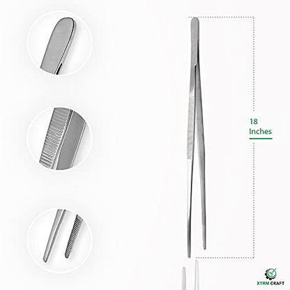Thumb Dressing Forceps, Mulipurpose Tweezer Stainless Steel, Serrated Tip Straight 18 Inch - size: 18"