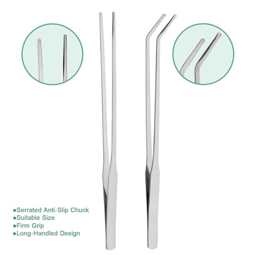 Syn-zer 2PCS Stainless Steel Reptile Feeding Tongs, 10.6 inch Straight and Curved Tweezers for Aquarium, Terrarium & Crafts Bearded Dragon Snake Tank Accessories, Planted Tank Tools Feeder for Lizards - color: Silver