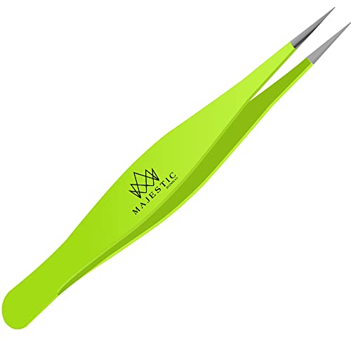 Majestic Bombay Fine Point Tweezers for Women and Men – Splinter Ticks, Facial, Brow and Ingrown Hair Removal–Sharp, Needle Nose, Surgical Tweezers Precision Pluckers best tweezers for chin hair - color: Green