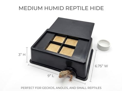 Medium Humid Hide for Bearded Dragon, Corn Snake, Ball Python, Crested Gecko, Snake, Lizard, Leopard Gecko, Turtle, Tortoise, Frog - 9"x6.75"x3" - Includes 4 Sponges - Durable and Easy to Clean