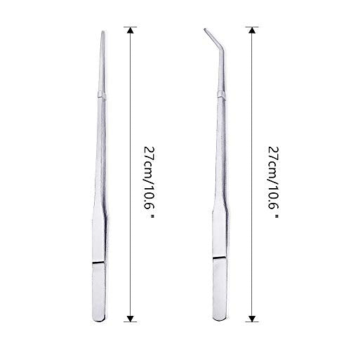 Feeding Tongs 2pcs Stainless Steel Aquarium Long Tweezers 27cm/10.6 inches Straight Curved Tweezers for Fish Tank Aquatic Plants Reptile Lizard Gecko Snake Spider Bird