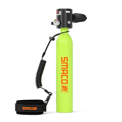 SMACO Mini Scuba Tank 0.5L Portable Small Diving Tank for Underwater Breathing Reusable Diving Cylinder Lung Air Tank for Emergency Rescue Boat Cleaning Backup Air Source Pony Bottle S300 - color: A GREEN