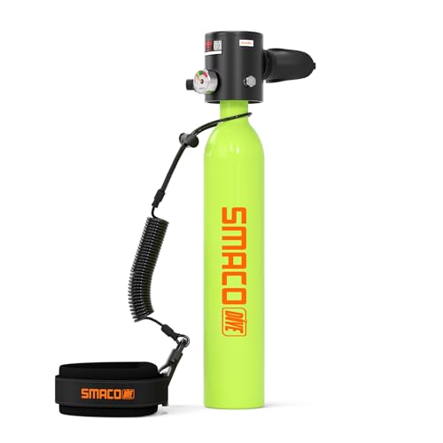 SMACO Mini Scuba Tank 0.5L Portable Small Diving Tank for Underwater Breathing Reusable Diving Cylinder Lung Air Tank for Emergency Rescue Boat Cleaning Backup Air Source Pony Bottle S300 - color: A GREEN