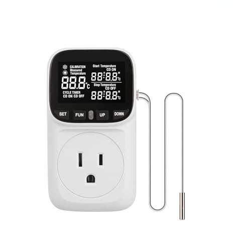 Digital Temperature Controller, Plug in Thermostat Outlet, 1800W 15A 6 Modes Temperature Heating Cooling Controller Socket for Indoor, Reptiles, Greenhouse