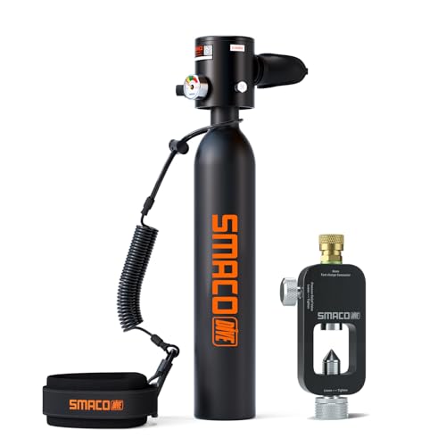 SMACO Mini Scuba Tank 0.5L Portable Small Diving Tank for Underwater Breathing Reusable Diving Cylinder Lung Air Tank for Emergency Rescue Boat Cleaning Backup Air Source Pony Bottle S300 - color: B BLACK
