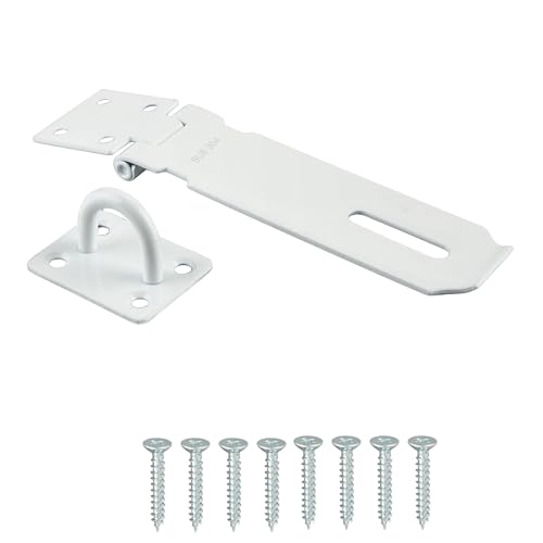 Alise Door Locks Hasp Latch,5 Inch SUS 304 Stainless Steel Safety Packlock Clasp Hasp Lock Latch,with Fixing Screw for External Doors Window Cabinet Pet Cage MS9W-5C - color: White, size: 5 Inch