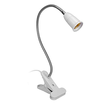 Luqeeg Clip Desk Lamp Socket, 360° Flexible Wire Neck Clip, E27 Flexible Light Socket Reading Light Stand Clamp Lamp Fixture 5.9ft Cable with On/Off Switch for Plants Grow Study Work Salon(US Plug)