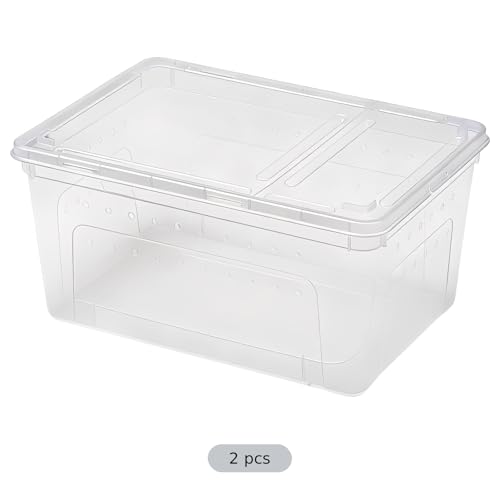 2 Pcs Reptile Breeding Box, Small Portable Reptile Terrarium, Clear Plastic Feeding and Hatching Container, 7.5 x 4.9 x 3 in Space-Saving Habitat for Small Pets