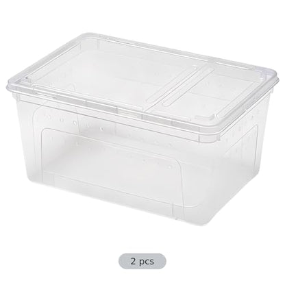 2 Pcs Reptile Breeding Box, Small Portable Reptile Terrarium, Clear Plastic Feeding and Hatching Container, 7.5 x 4.9 x 3 in Space-Saving Habitat for Small Pets