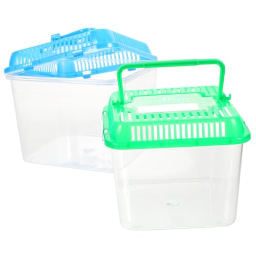 2pcs Transparent Reptile Feeding Box Tortoise Tank Aquarium for Snakes Crabs and Pets Easy to Clean Breeding Container Lid Color