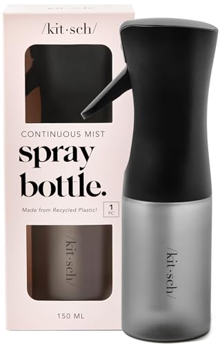 Kitsch Continuous Spray Bottle for Hair – Fine Mist Water Mister & Water Spray Bottle – Recycled Hair Spray Bottle – Spray Bottles for Cleaning, Styling, Plants & More – Black, 150ml - color: Black