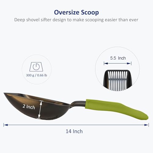WePet Cat Litter Scoop, Non-Stick Plated Aluminum Alloy Sifter, Kitty Durable Metal Scooper, Deep Shovel, Long Handle, Kitten Pooper Lifter, Size Large, Coated Black Body with Green Handle - color: #03 Green, size: Large