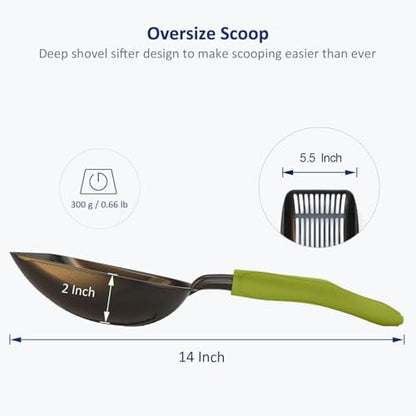 WePet Cat Litter Scoop, Non-Stick Plated Aluminum Alloy Sifter, Kitty Durable Metal Scooper, Deep Shovel, Long Handle, Kitten Pooper Lifter, Size Large, Coated Black Body with Green Handle - color: #03 Green, size: Large