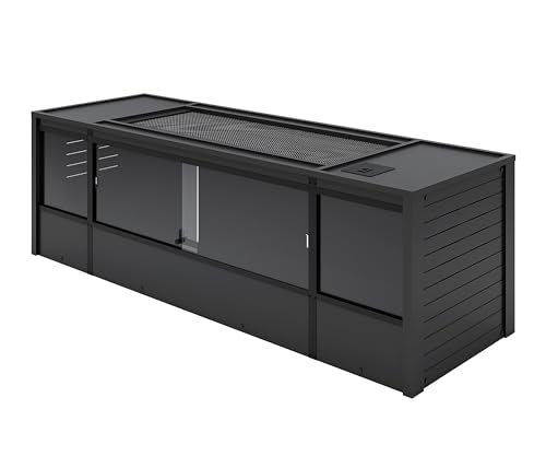 New Age Pet ECOFLEX 72" Wide Large Reptile Habitat, Mojave Lounge for Snakes, Tortoises & Lizards in Maple, Black & Grey, Easy Assembly, Sliding Glass Doors & Mesh Top - color: Black, size: Jumbo