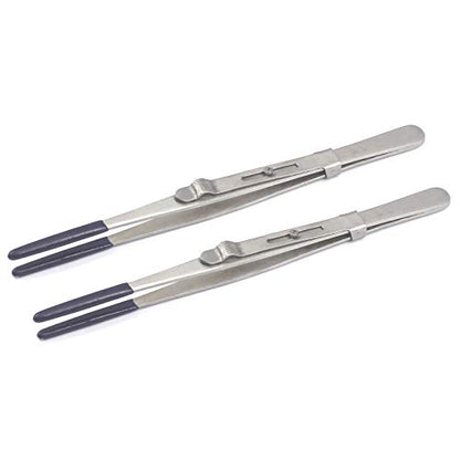 OdontoMed2011 Pack of 2 Tweezers Slide Lock & PVC Rubber Coated Tips Non Marring Tweezer 6" 'Straight Hobby Crafts