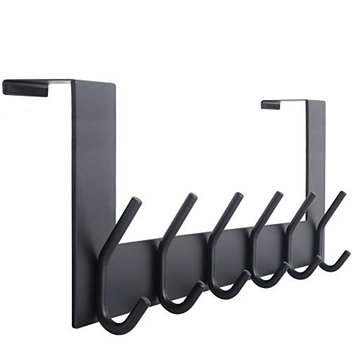 WEBI Over The Door Hooks Door Hanger:Over The Door Towel Rack with 6 Coat Hooks for Hanging,Towel Hanger Door Coat Hanger Door Coat Rack for Towels,Jacket,Clothes,Back of Bathroom,Black - color: Black, size: 1 Pack
