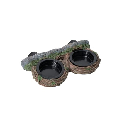 Reptile Feeding Ledge with 4 Cups, Hollow Vine Food Dish & Water Bowl for Bearded Dragon, Gecko, Lizard & Snake – Reptile Tank Accessories for Terrariums - size: Magnetic- Dual Feeder