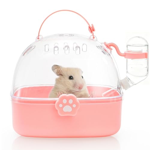 Hamster Carrier Cage, Portable Small Animal Carrier Cage with Water Bottle, Guinea Pig Outgoing Cage Hamster Travel Carry Case for Small Pets, Gerbils, Chinchillas, Dwarf Hamster