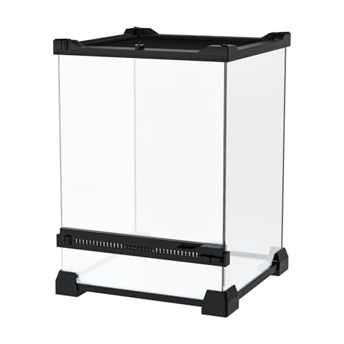 Reptile Terrarium 8"x8"x12" Mini, Front-Opening Glass Tank with Mesh Lid & Lock, 360° Glass Enclosure for Small Reptiles, Frogs, Tarantulas, Jumping Spiders & Geckos - size: 8" x 8" x 12"