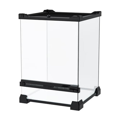 Reptile Terrarium 8"x8"x12" Mini, Front-Opening Glass Tank with Mesh Lid & Lock, 360° Glass Enclosure for Small Reptiles, Frogs, Tarantulas, Jumping Spiders & Geckos - size: 8" x 8" x 12"