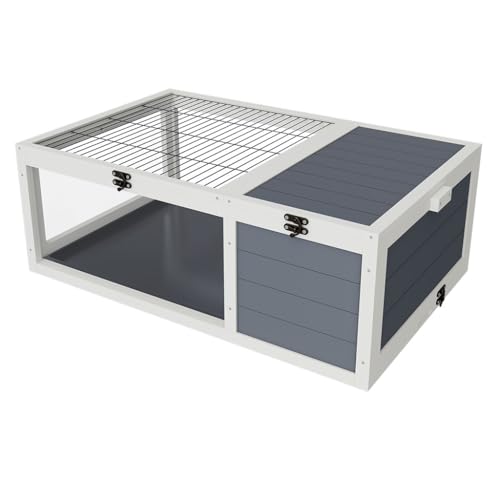 Wooden Tortoise Enclosure, Large Tortoise Habitat Enclosure Cage with Removable Waterproof Tray, Indoor & Outdoor Tortoise Habitat, for Small Animals and Reptile (39.5"× 24"× 12.8")