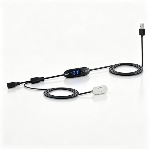 5V USB Digital Temperature Controller Socket, 0-60°C Adjustable Thermostat with Magnetic Probe,2A10W Output for USB Fan,Reptile Tank,Greenhouse,Aquarium &AV Cabinet Temperature Control and Ventilation