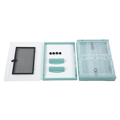Foldable Reptile Feeding Tank, Ventilated Plastic Terrarium for Lizard Tortoise Frogs with Front Door and Mesh Top, Portable Habitat with Detachable Wheels for Small