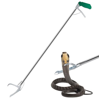 52" Extra Long Snake Tongs Reptile Grabber Catcher, Stainless Steel & Wide Jaw Pick-up Handling Tool - size: 52 Inch