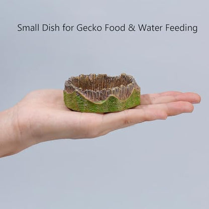 Small Reptile Feeding Dish 2Pack Gecko Food Water Dispenser Worm Bowl with Resin Volcano Decor for Terrarium Leopard Crested Gecko Juvenile Bearded Dragon Lizards Cricket Dubia Feeder