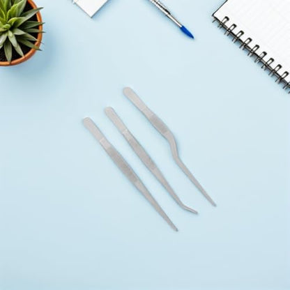 3pcs Stainless Steel Long Tweezers for Plants and Reptile Feeding Straight and Curved Precision Tongs with Rust-resistant Build for Gardening Kitchen and Aquarium Use