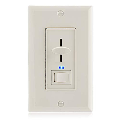 Maxxima Dimmer Light Switch, Almond, Blue Indicator Light 3-Way/Single Pole | LED Compatible, 600 Watt Max, Wall Plate Included, Dimmable Lamp and Lighting Control - color: Almond, size: Single Pack