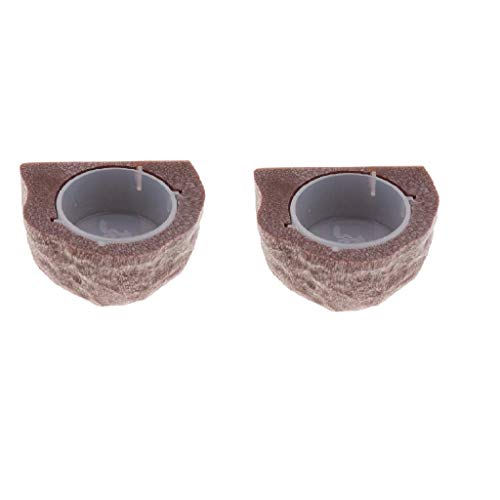 2 Pieces Magnetic Feeding Bowl Reptile Feeder for Lizard Snake Crested Gecko (Brown) - color: Brown