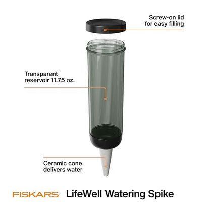 Fiskars Watering Spike for Indoor Plants, Self-Watering Device to Water Plants While Away, Continuous Hydration for Care on Vacation & Travel, Porous Ceramic Cone Stake for Slow Release, 11.75 oz - size: Watering Spike