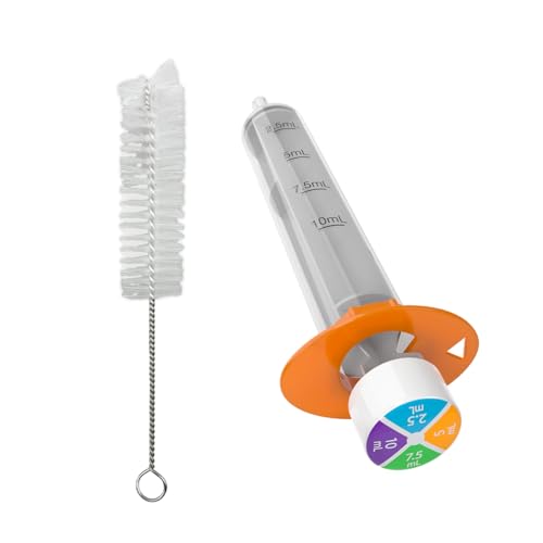 EZY DOSE Kids Baby Oral Syringe & Dispenser with Cleaning Brush, True Easy Design for Liquid Medicine, Easy to Administer, Accurate Dosing, 10 mL/2 TSP Color Coded, BPA Free - size: 10 mL/2 TSP with Brush (Single)
